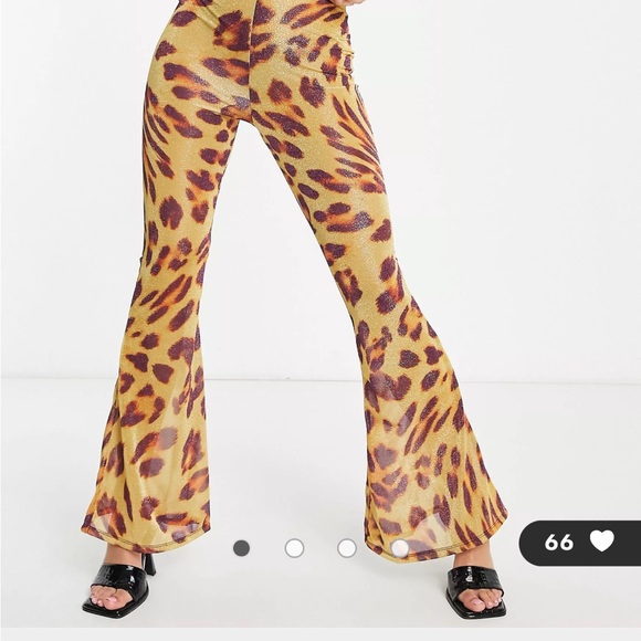 ASOS ASYOU glitter mesh flare pants in leopard print‎ - Picture 3 of 8